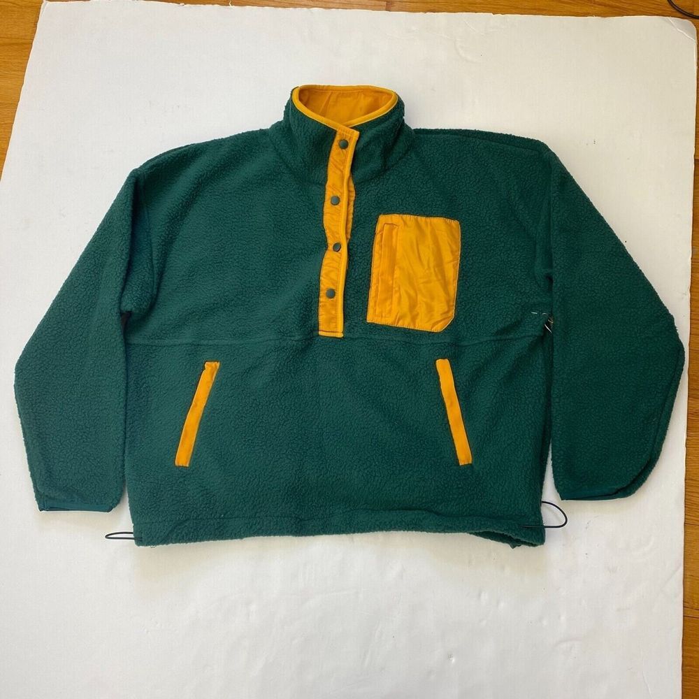 Wilo The Label Cozy Fleece Pullover, Boxy Fit, Quarter button front Green New - Picture 2 of 16